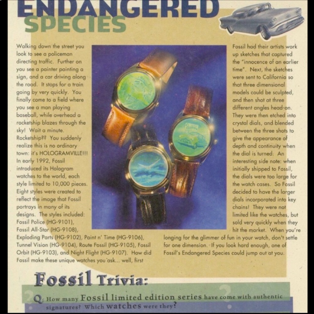 1992 FOSSIL HOLOGRAM WATCH SERIES HG-SERIES